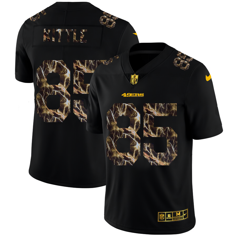 2020 San Francisco 49ers 85 George Kittle Men Black Nike Flocked Lightning Vapor Limited NFL Jersey
